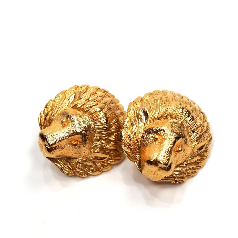 Vintage DVF Diane Von Furstenberg Gold Lion Clip Earrings